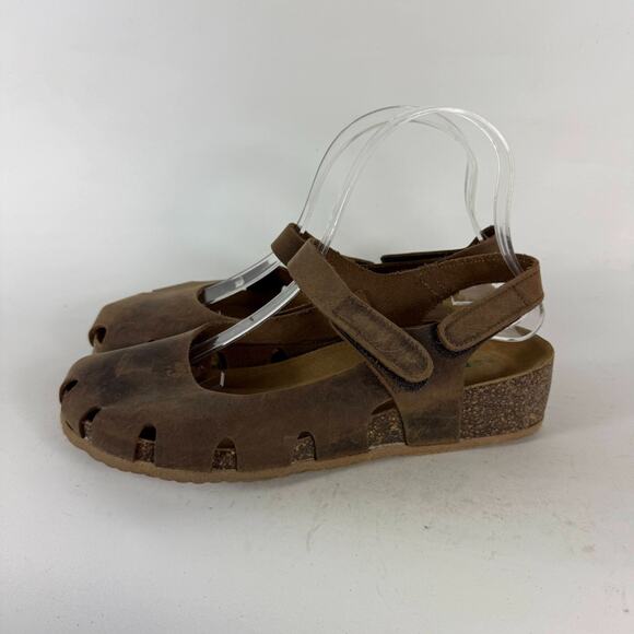 BioNatura Solo Mary Jane Cork Sandal Women's 8 Brown Distressed Leather Slip-On - Picture 5 of 10